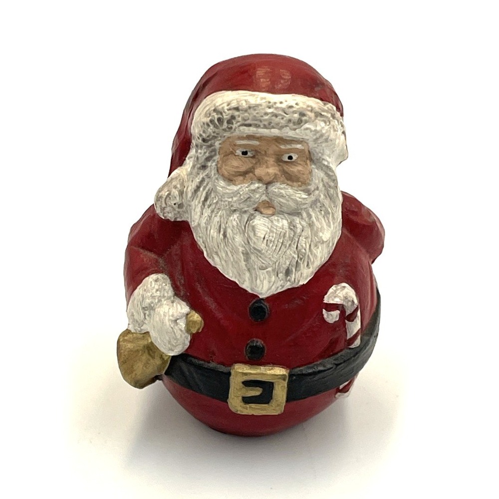 Vtg Hand Painted Resin Santa Figurine Bulbous 2.75" H Christmas Holiday Seasonal